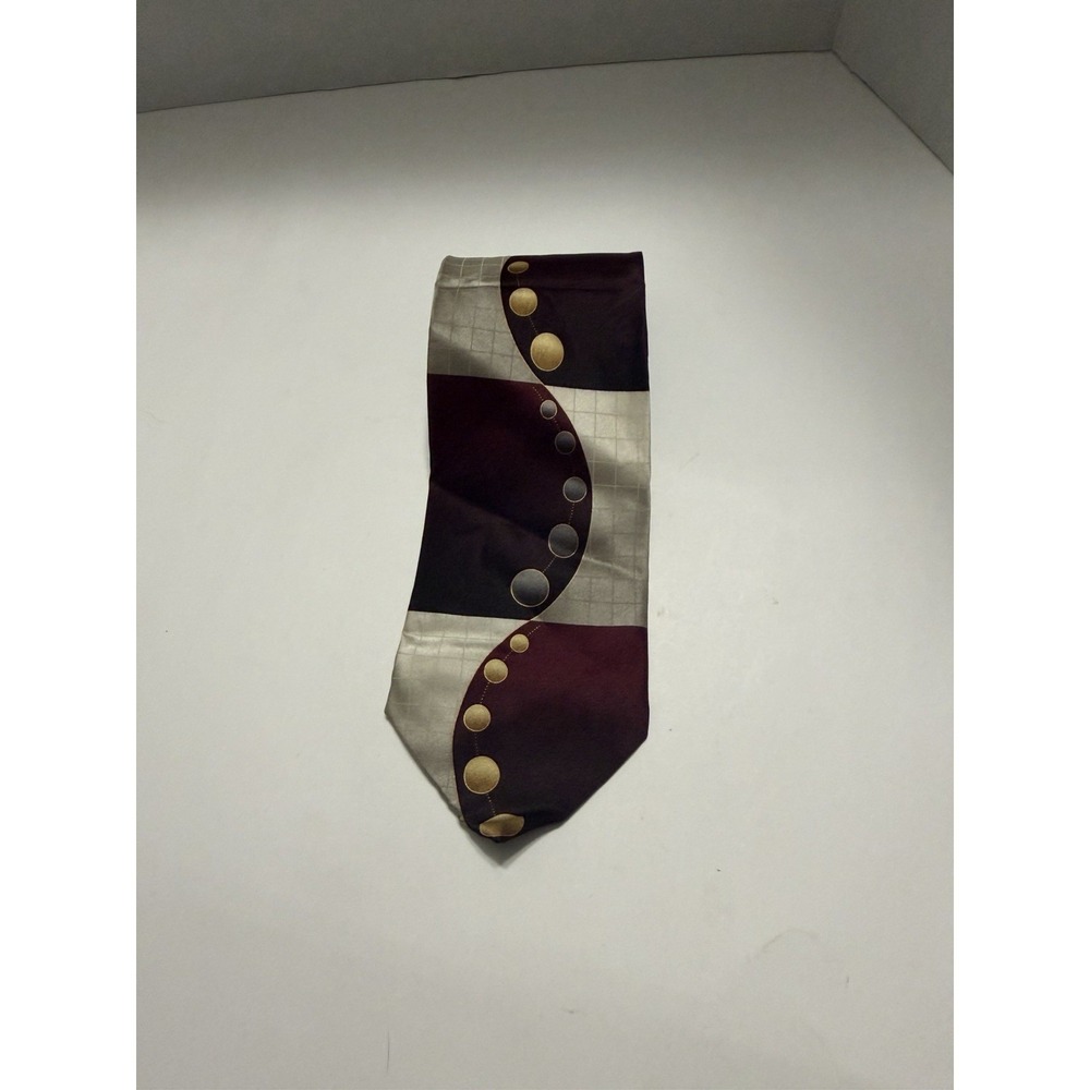 Giorgio Brutini Collezione Mens Silk Tie Burgundy Grey Geometric Grid Formal 4in
